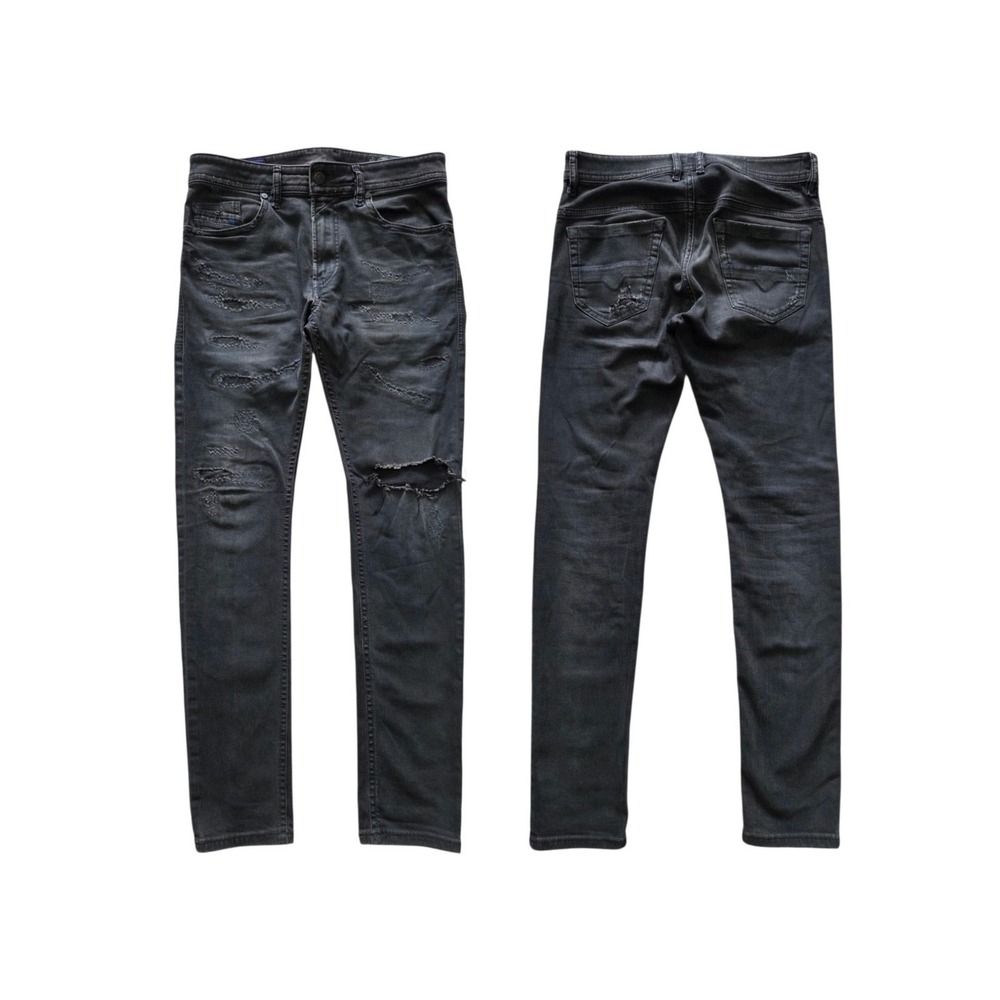 Diesel Thommer Slim Skinny Distressed Black Jeans 30×32 Stretch Goth Biker Italy